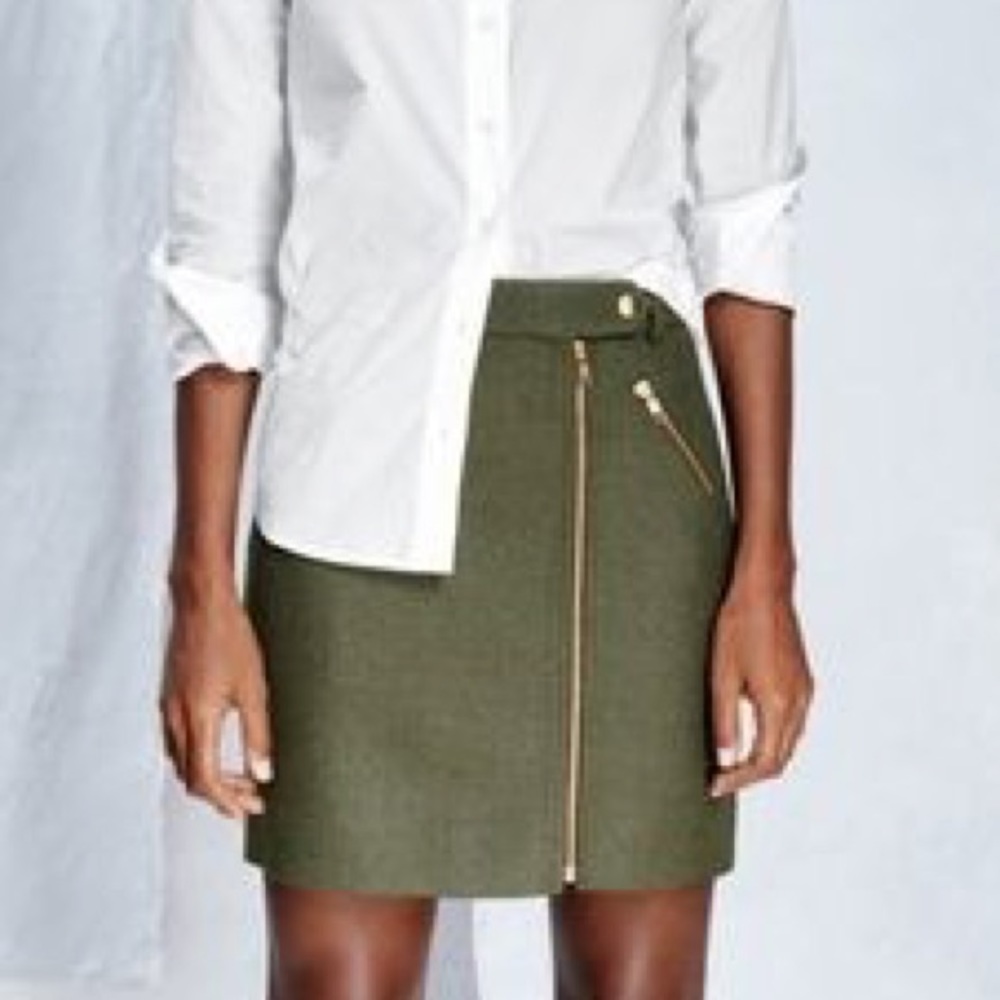 NWOT J.Crew Olive Green Wool Moto Skirt - 2